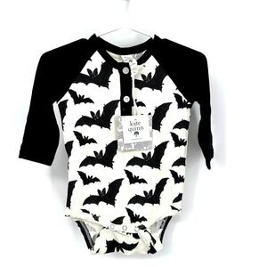KATE QUINN Halloween Black Bat Bamboo Long Sleeve Baseball Henley 6-12M NEW